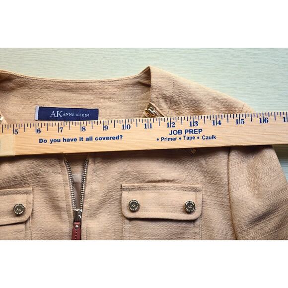 JACKET-ANNE KLEIN-Gold-Cotton Linen Blend-Zippers-Long Sleeves-Lined-Size SMALL - Picture 9 of 15